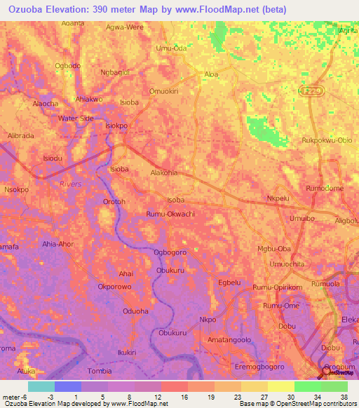 Ozuoba,Nigeria Elevation Map