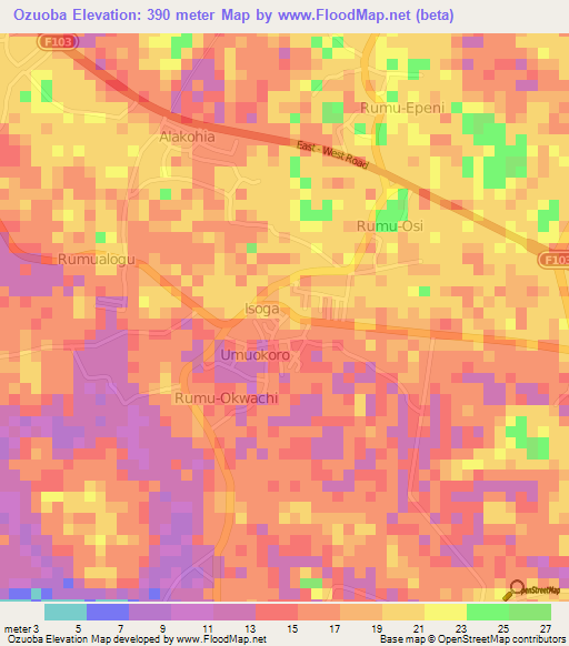 Ozuoba,Nigeria Elevation Map