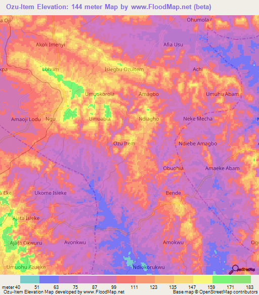 Ozu-Item,Nigeria Elevation Map