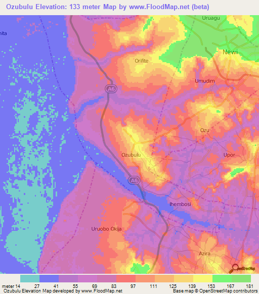 Ozubulu,Nigeria Elevation Map