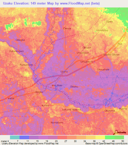 Uzaku,Nigeria Elevation Map