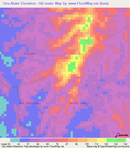 Ozu-Abam,Nigeria Elevation Map