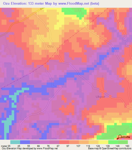 Ozu,Nigeria Elevation Map