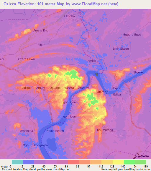 Ozizza,Nigeria Elevation Map