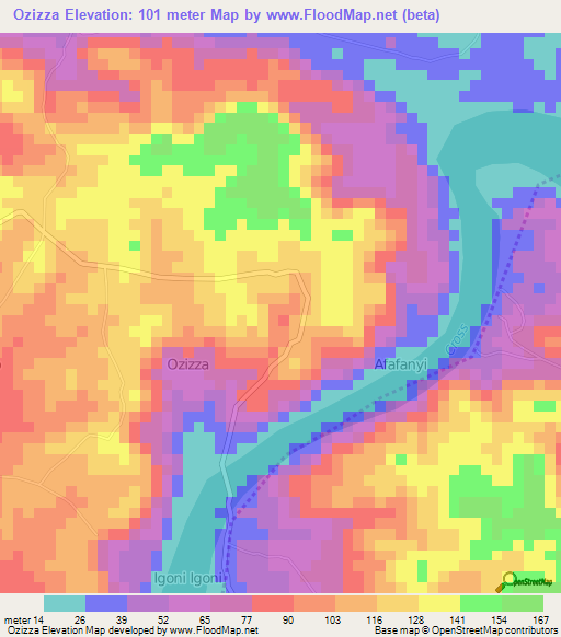 Ozizza,Nigeria Elevation Map