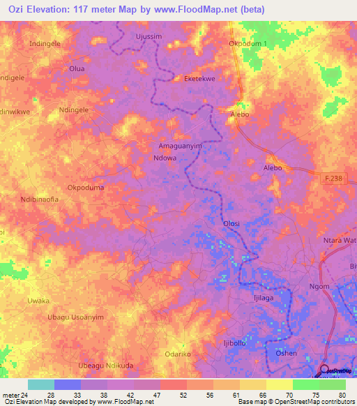 Ozi,Nigeria Elevation Map