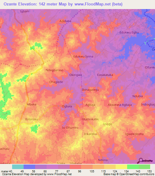 Ozante,Nigeria Elevation Map