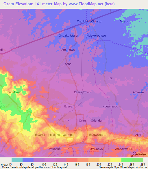 Ozara,Nigeria Elevation Map