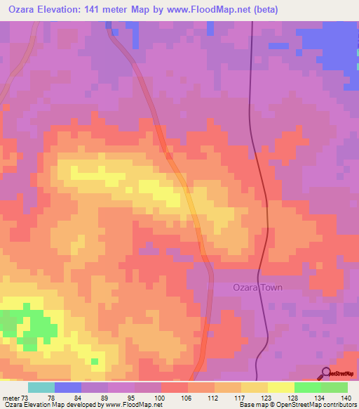 Ozara,Nigeria Elevation Map