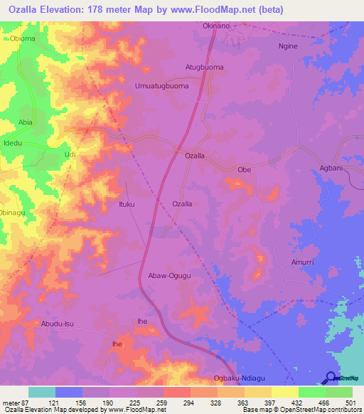 Ozalla,Nigeria Elevation Map