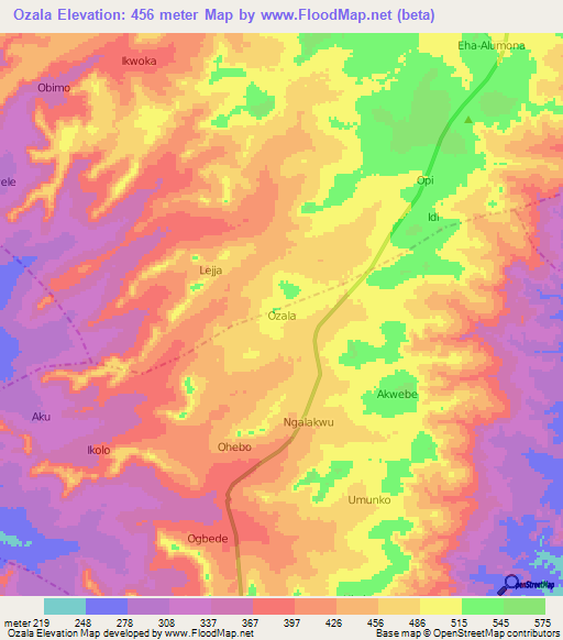 Ozala,Nigeria Elevation Map