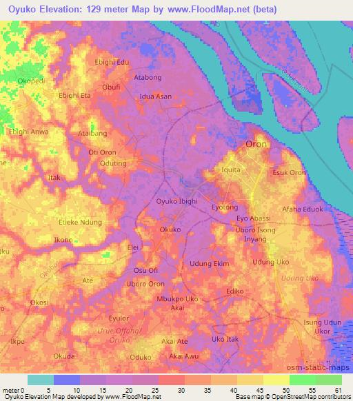 Oyuko,Nigeria Elevation Map