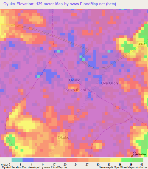 Oyuko,Nigeria Elevation Map