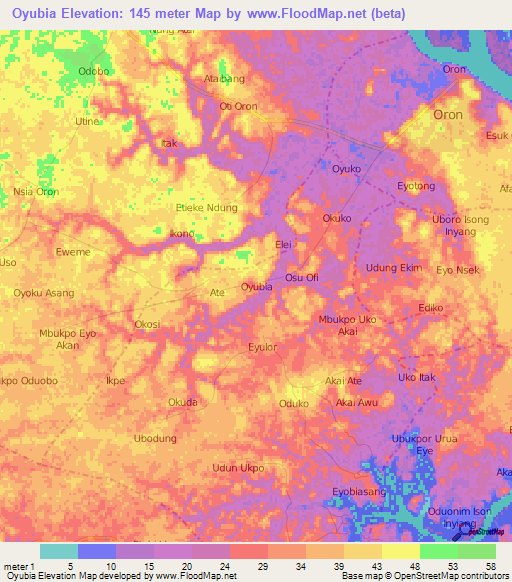 Oyubia,Nigeria Elevation Map