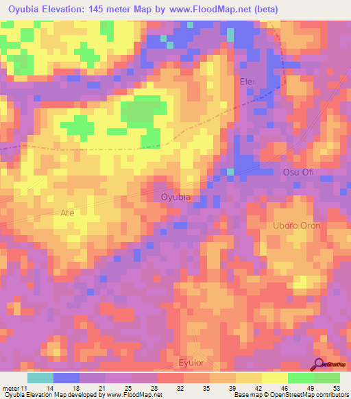 Oyubia,Nigeria Elevation Map