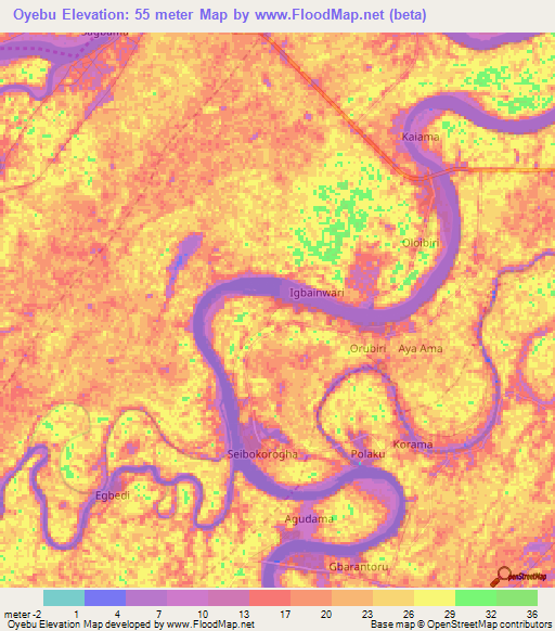 Oyebu,Nigeria Elevation Map