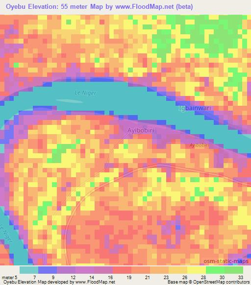 Oyebu,Nigeria Elevation Map