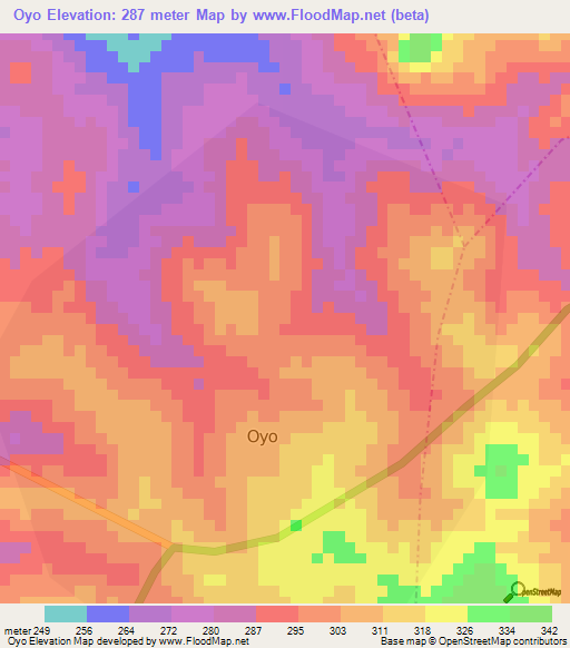 Oyo,Nigeria Elevation Map