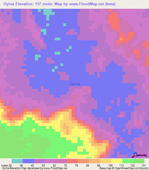 Oyina,Nigeria Elevation Map