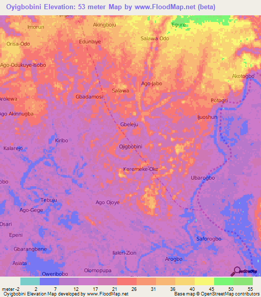 Oyigbobini,Nigeria Elevation Map