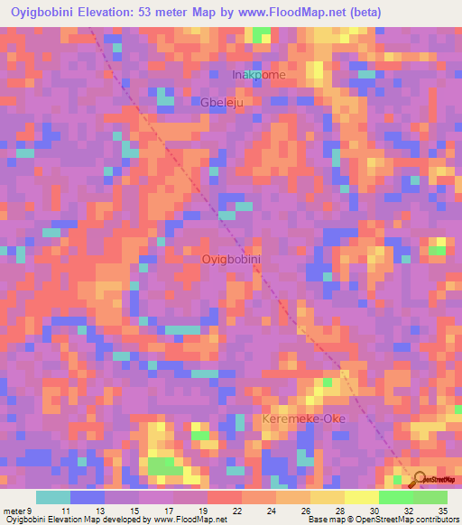 Oyigbobini,Nigeria Elevation Map