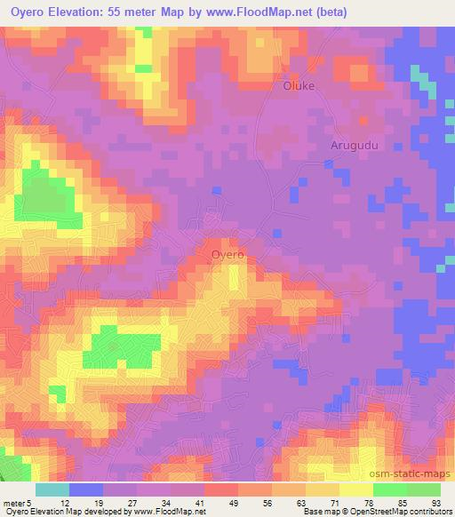 Oyero,Nigeria Elevation Map