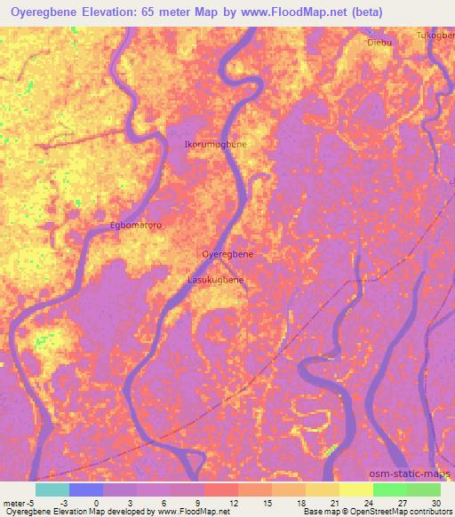 Oyeregbene,Nigeria Elevation Map