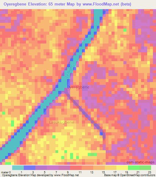 Oyeregbene,Nigeria Elevation Map