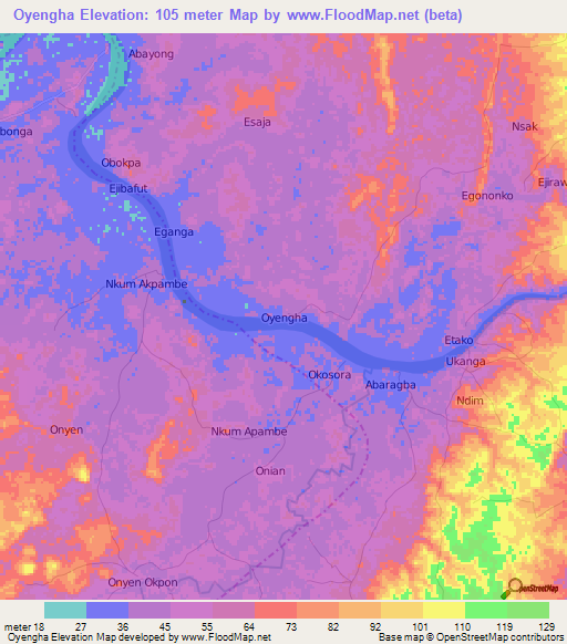 Oyengha,Nigeria Elevation Map