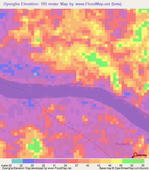 Oyengha,Nigeria Elevation Map