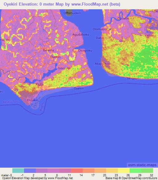 Oyekiri,Nigeria Elevation Map