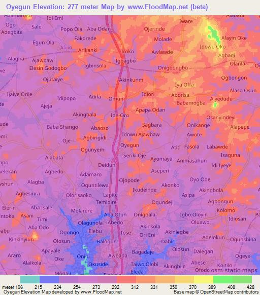 Oyegun,Nigeria Elevation Map