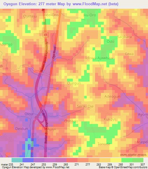 Oyegun,Nigeria Elevation Map