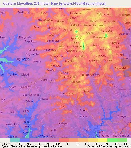 Oyateru,Nigeria Elevation Map