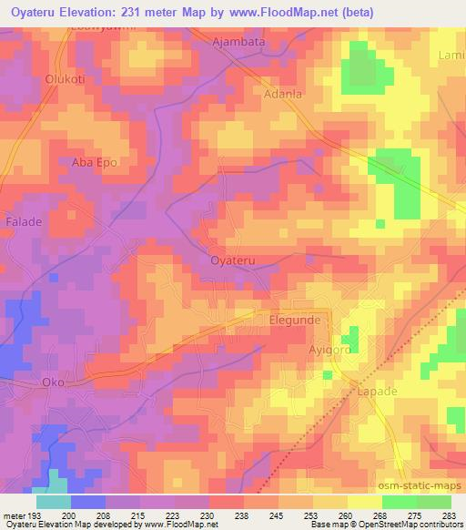 Oyateru,Nigeria Elevation Map