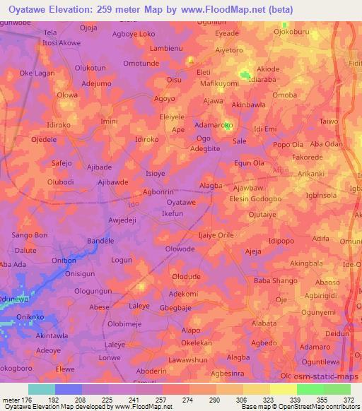 Oyatawe,Nigeria Elevation Map