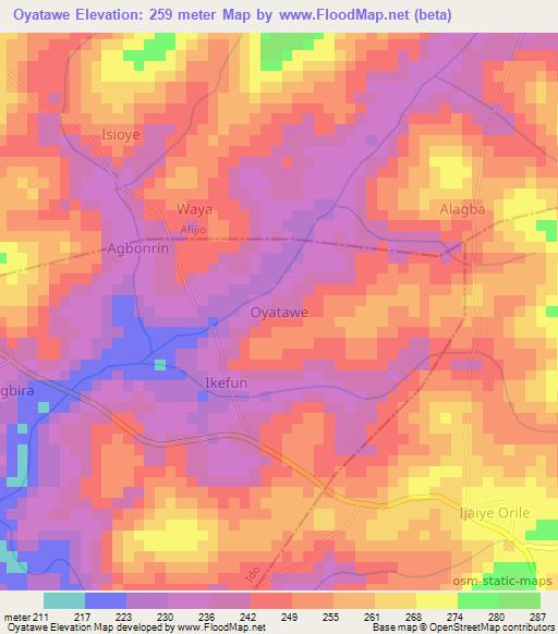 Oyatawe,Nigeria Elevation Map