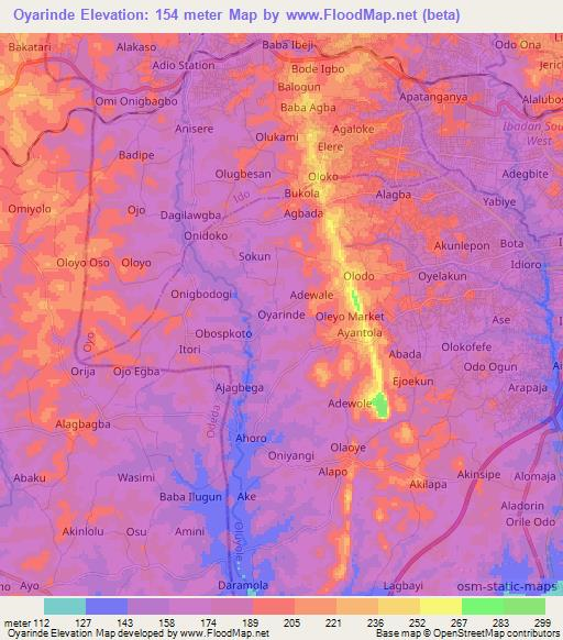 Oyarinde,Nigeria Elevation Map