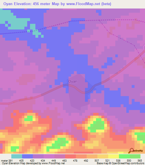 Oyan,Nigeria Elevation Map