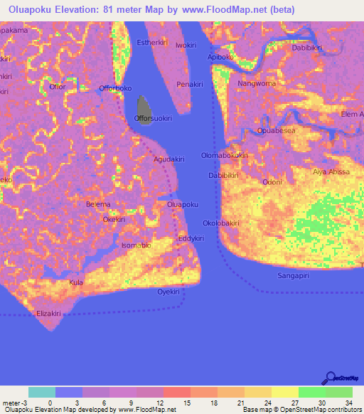 Oluapoku,Nigeria Elevation Map