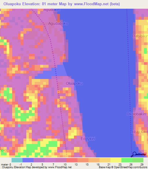 Oluapoku,Nigeria Elevation Map