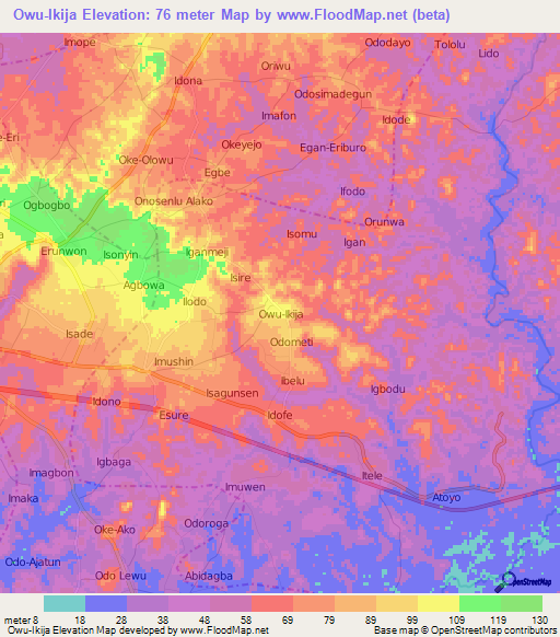 Owu-Ikija,Nigeria Elevation Map