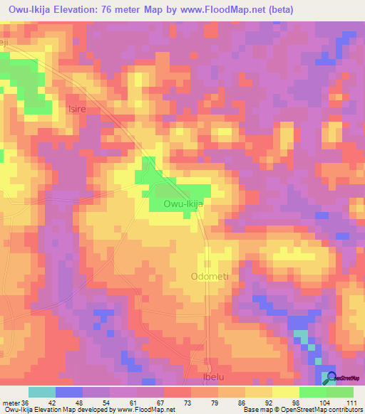 Owu-Ikija,Nigeria Elevation Map