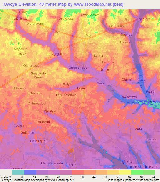 Owoye,Nigeria Elevation Map