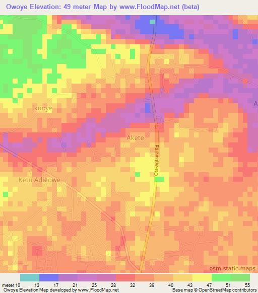 Owoye,Nigeria Elevation Map