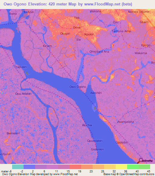 Owo Ogono,Nigeria Elevation Map