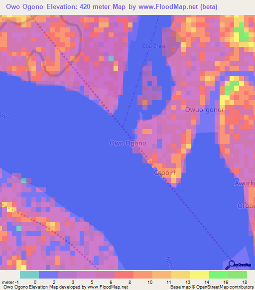 Owo Ogono,Nigeria Elevation Map