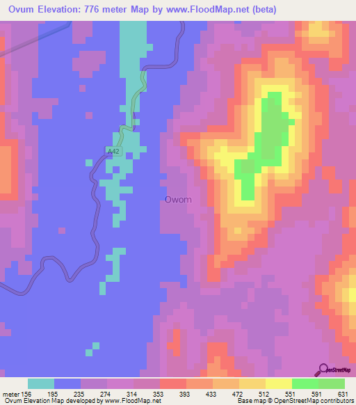 Ovum,Nigeria Elevation Map