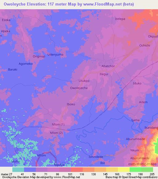 Owoleyche,Nigeria Elevation Map