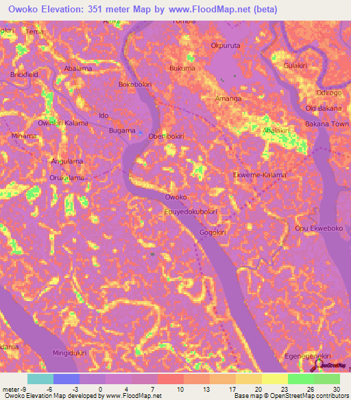 Owoko,Nigeria Elevation Map